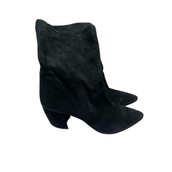 Prada Black Suede Mid Calf Boot Sz 8 - Picture 1 of 8